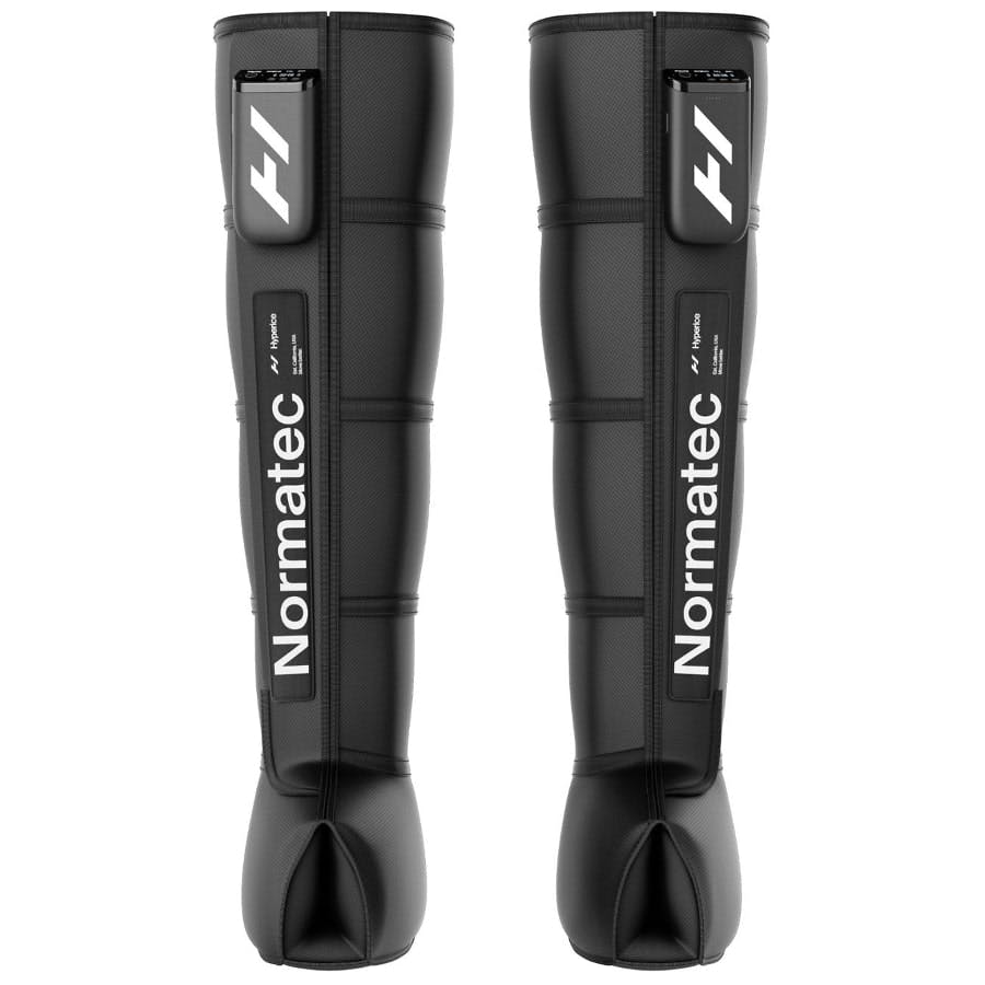 Hyperice Normatec Elite Boots - Black colored on a white background.
